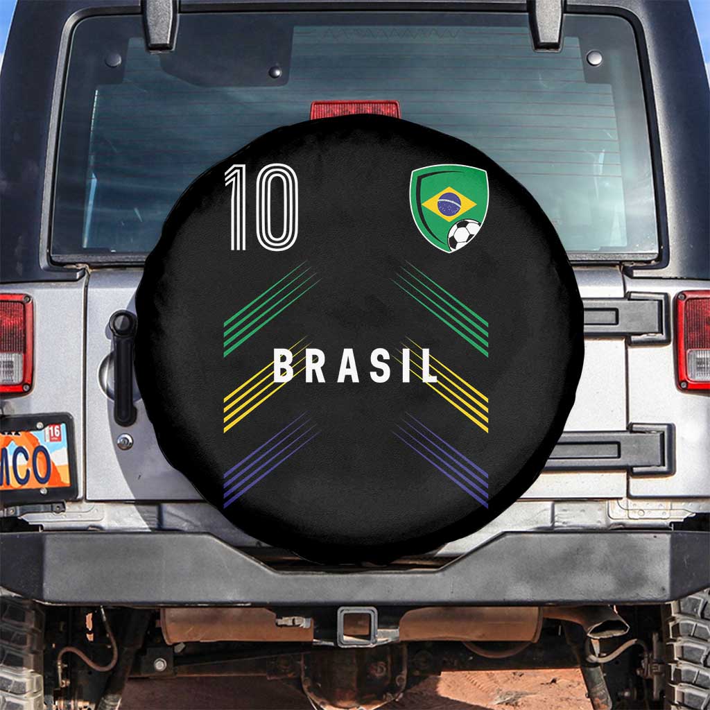 Brasil Number 10 Soccer Shield Graphic Jersey Style Spare Tire Cover Retro Futbol Football Fans Sports Lover TS02 No hole Black Print Your Wear