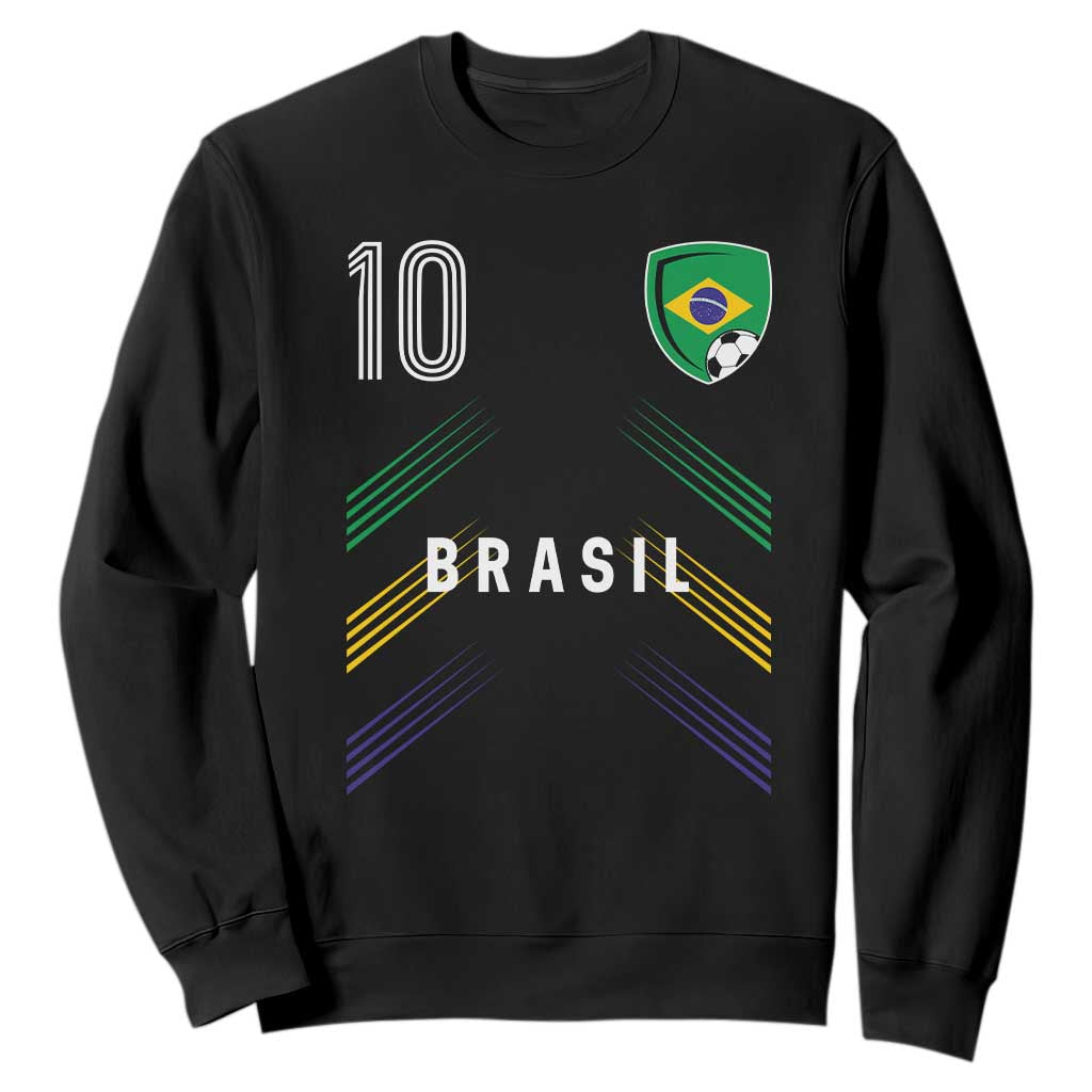 Brasil Number 10 Soccer Shield Graphic Jersey Style Sweatshirt Retro Futbol Football Fans Sports Lover
