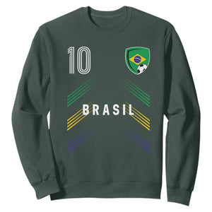 Brasil Number 10 Soccer Shield Graphic Jersey Style Sweatshirt Retro Futbol Football Fans Sports Lover