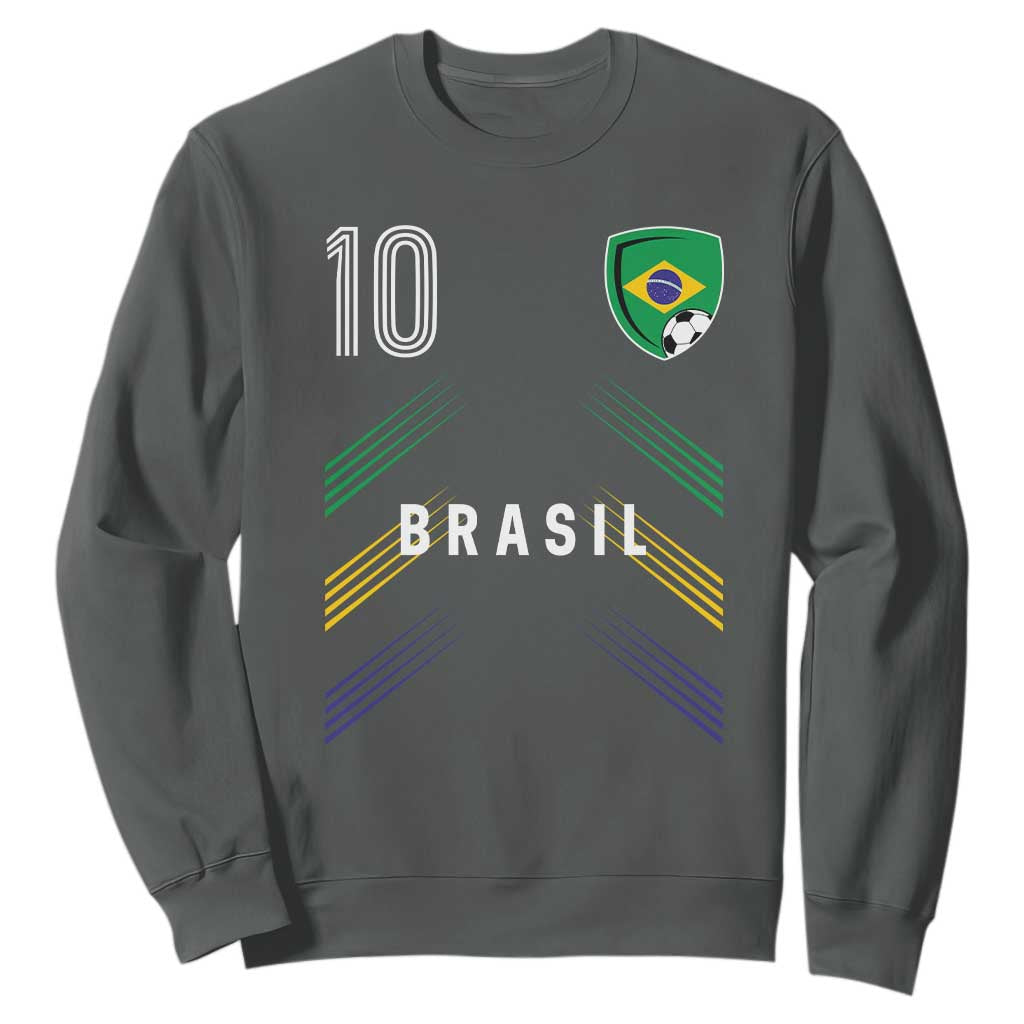 Brasil Number 10 Soccer Shield Graphic Jersey Style Sweatshirt Retro Futbol Football Fans Sports Lover