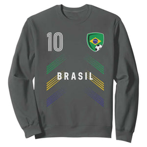 Brasil Number 10 Soccer Shield Graphic Jersey Style Sweatshirt Retro Futbol Football Fans Sports Lover