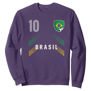 Brasil Number 10 Soccer Shield Graphic Jersey Style Sweatshirt Retro Futbol Football Fans Sports Lover