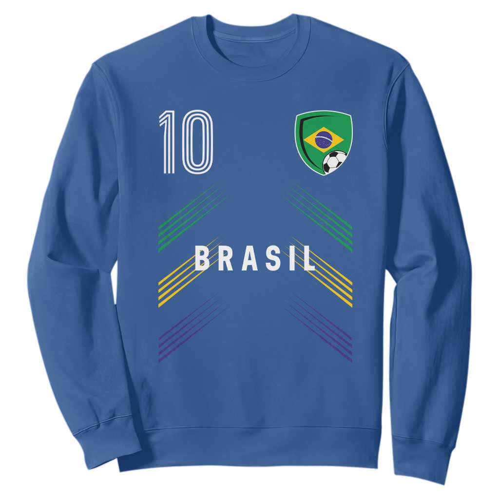 Brasil Number 10 Soccer Shield Graphic Jersey Style Sweatshirt Retro Futbol Football Fans Sports Lover