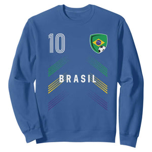 Brasil Number 10 Soccer Shield Graphic Jersey Style Sweatshirt Retro Futbol Football Fans Sports Lover