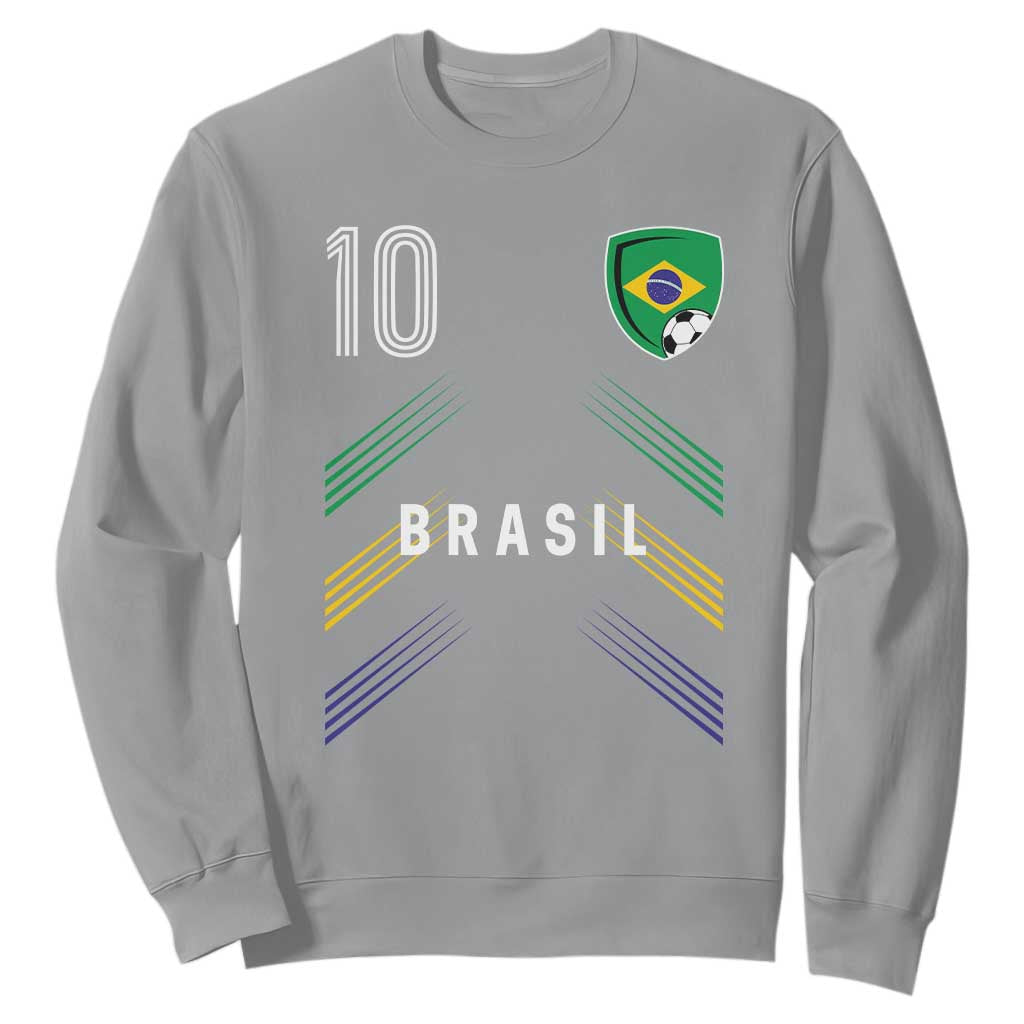 Brasil Number 10 Soccer Shield Graphic Jersey Style Sweatshirt Retro Futbol Football Fans Sports Lover
