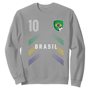 Brasil Number 10 Soccer Shield Graphic Jersey Style Sweatshirt Retro Futbol Football Fans Sports Lover