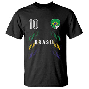 Brasil Number 10 Soccer Shield Graphic Jersey Style T Shirt Retro Futbol Football Fans Sports Lover