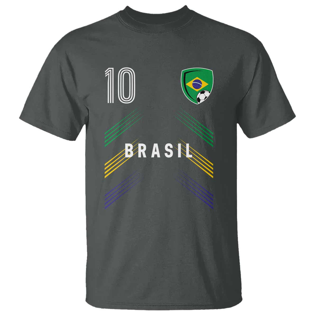 Brasil Number 10 Soccer Shield Graphic Jersey Style T Shirt Retro Futbol Football Fans Sports Lover