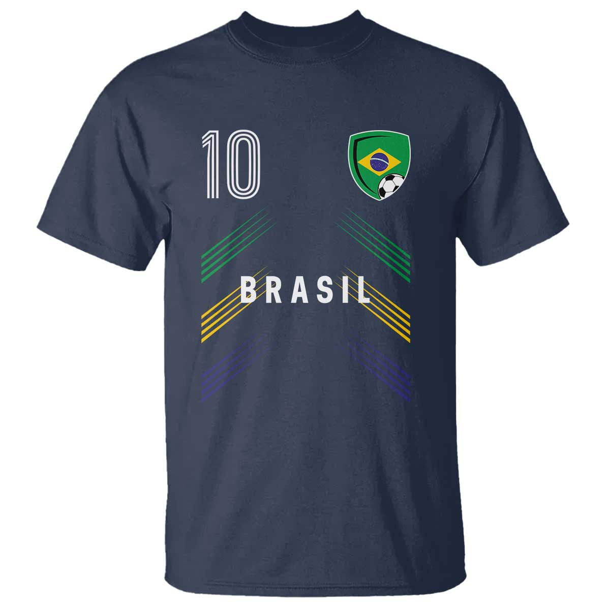 Brasil Number 10 Soccer Shield Graphic Jersey Style T Shirt Retro Futbol Football Fans Sports Lover