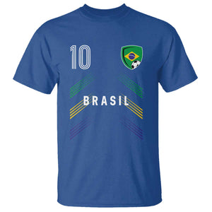 Brasil Number 10 Soccer Shield Graphic Jersey Style T Shirt Retro Futbol Football Fans Sports Lover