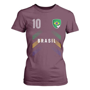 Brasil Number 10 Soccer Shield Graphic Jersey Style T Shirt For Women Retro Futbol Football Fans Sports Lover