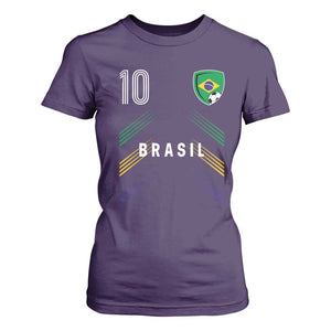 Brasil Number 10 Soccer Shield Graphic Jersey Style T Shirt For Women Retro Futbol Football Fans Sports Lover