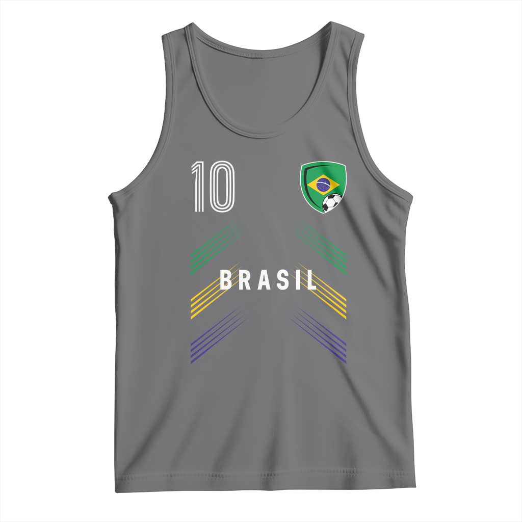 Brasil Number 10 Soccer Shield Graphic Jersey Style Tank Top Retro Futbol Football Fans Sports Lover