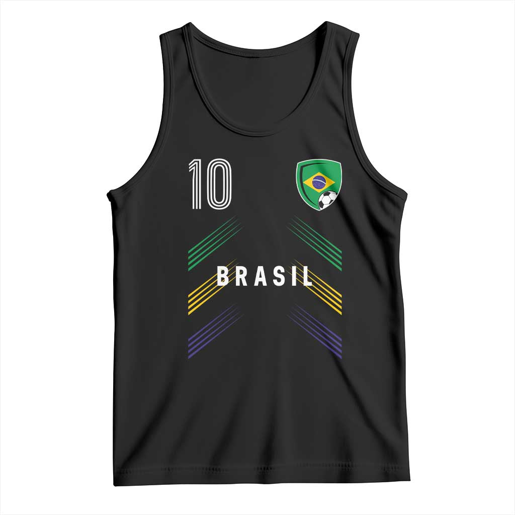 Brasil Number 10 Soccer Shield Graphic Jersey Style Tank Top Retro Futbol Football Fans Sports Lover