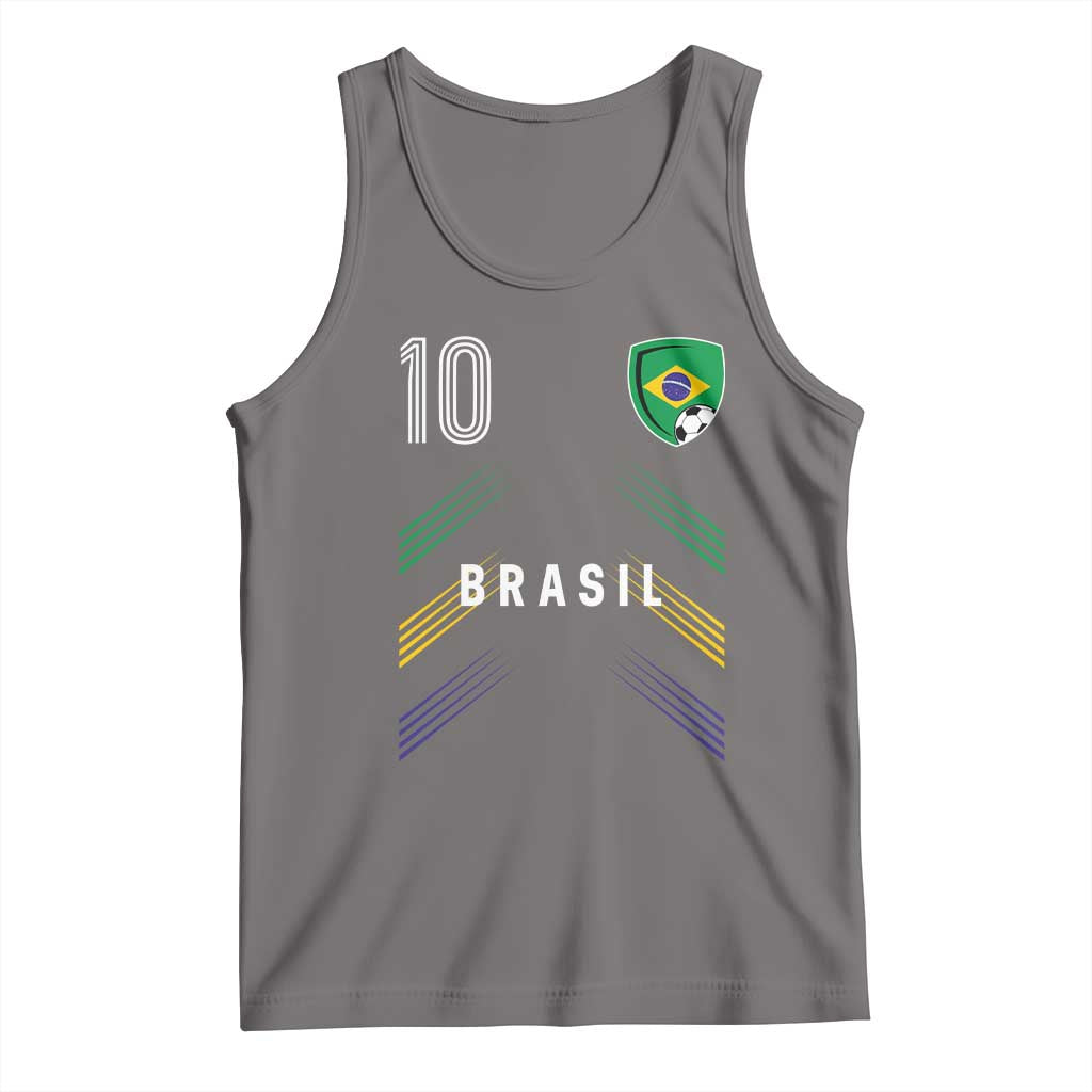 Brasil Number 10 Soccer Shield Graphic Jersey Style Tank Top Retro Futbol Football Fans Sports Lover
