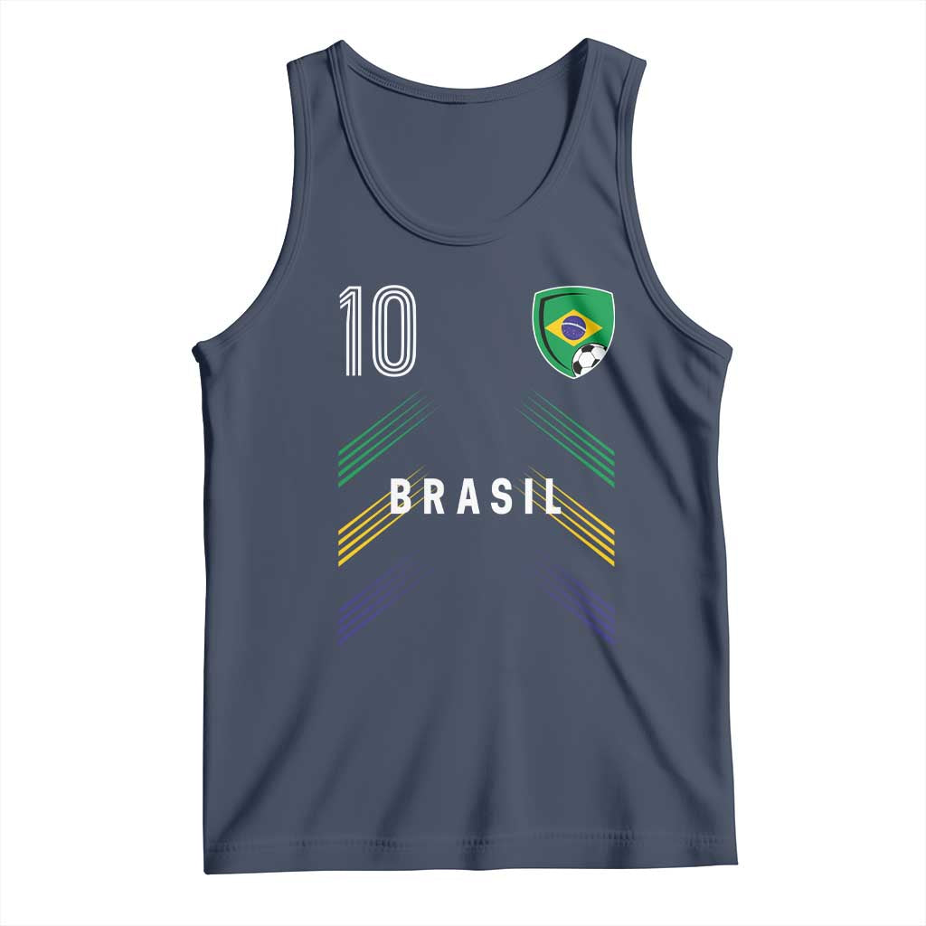 Brasil Number 10 Soccer Shield Graphic Jersey Style Tank Top Retro Futbol Football Fans Sports Lover