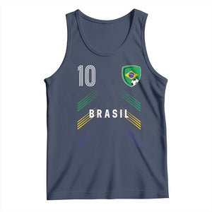 Brasil Number 10 Soccer Shield Graphic Jersey Style Tank Top Retro Futbol Football Fans Sports Lover
