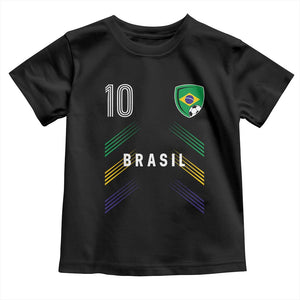 Brasil Number 10 Soccer Shield Graphic Jersey Style Toddler T Shirt Retro Futbol Football Fans Sports Lover