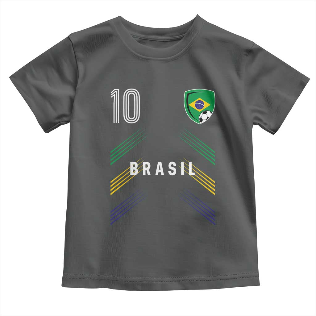 Brasil Number 10 Soccer Shield Graphic Jersey Style Toddler T Shirt Retro Futbol Football Fans Sports Lover