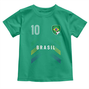 Brasil Number 10 Soccer Shield Graphic Jersey Style Toddler T Shirt Retro Futbol Football Fans Sports Lover