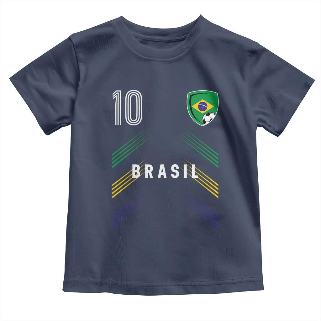 Brasil Number 10 Soccer Shield Graphic Jersey Style Toddler T Shirt Retro Futbol Football Fans Sports Lover
