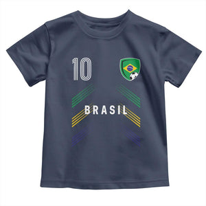 Brasil Number 10 Soccer Shield Graphic Jersey Style Toddler T Shirt Retro Futbol Football Fans Sports Lover