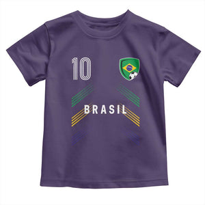 Brasil Number 10 Soccer Shield Graphic Jersey Style Toddler T Shirt Retro Futbol Football Fans Sports Lover