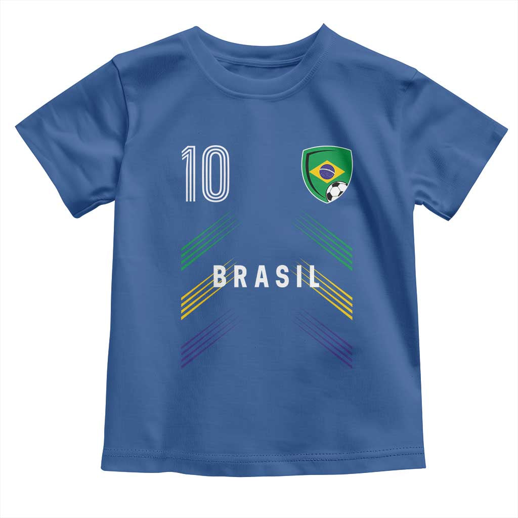 Brasil Number 10 Soccer Shield Graphic Jersey Style Toddler T Shirt Retro Futbol Football Fans Sports Lover