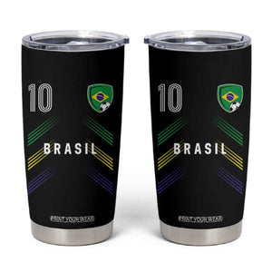 Brasil Number 10 Soccer Shield Graphic Jersey Style Tumbler Cup Retro Futbol Football Fans Sports Lover
