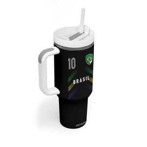 Brasil Number 10 Soccer Shield Graphic Jersey Style Tumbler With Handle Retro Futbol Football Fans Sports Lover