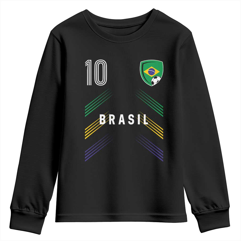Brasil Number 10 Soccer Shield Graphic Jersey Style Youth Sweatshirt Retro Futbol Football Fans Sports Lover