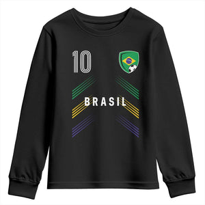 Brasil Number 10 Soccer Shield Graphic Jersey Style Youth Sweatshirt Retro Futbol Football Fans Sports Lover