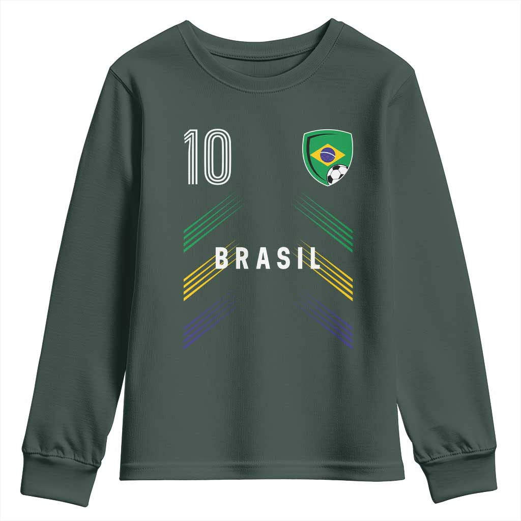 Brasil Number 10 Soccer Shield Graphic Jersey Style Youth Sweatshirt Retro Futbol Football Fans Sports Lover