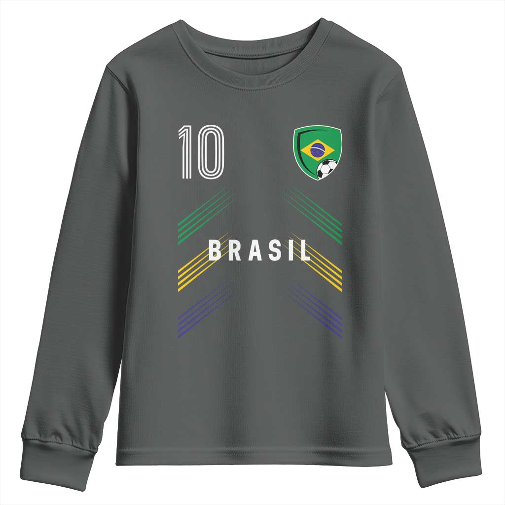 Brasil Number 10 Soccer Shield Graphic Jersey Style Youth Sweatshirt Retro Futbol Football Fans Sports Lover