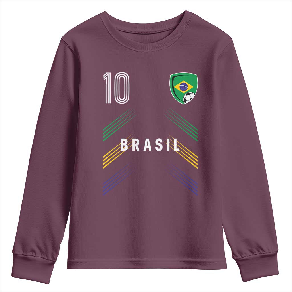 Brasil Number 10 Soccer Shield Graphic Jersey Style Youth Sweatshirt Retro Futbol Football Fans Sports Lover