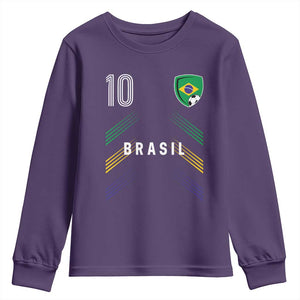Brasil Number 10 Soccer Shield Graphic Jersey Style Youth Sweatshirt Retro Futbol Football Fans Sports Lover