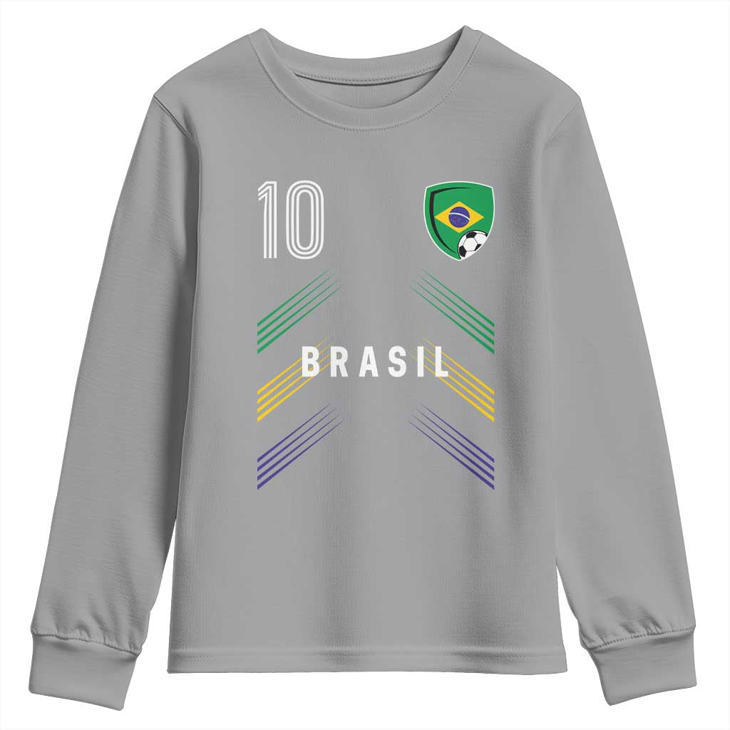 Brasil Number 10 Soccer Shield Graphic Jersey Style Youth Sweatshirt Retro Futbol Football Fans Sports Lover