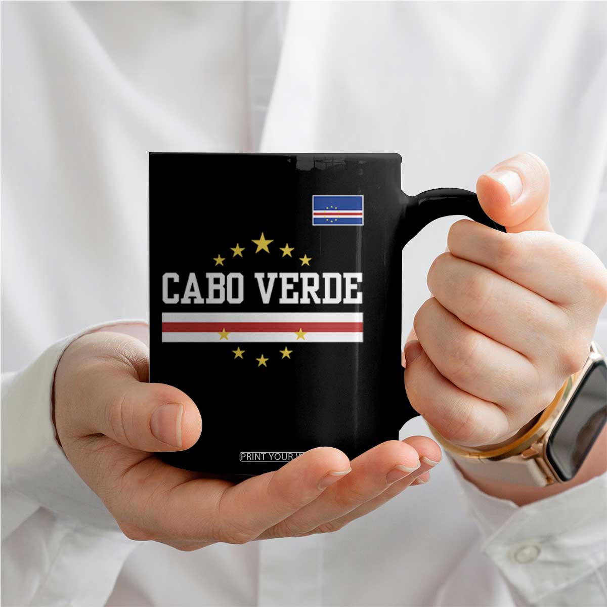 Cabo Verde Athletic Varsity Style Coffee Mug Cape Verde Flag Stars National Pride