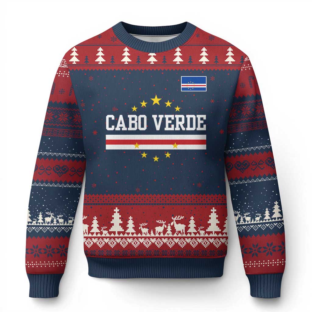 Cabo Verde Athletic Varsity Style Ugly Christmas Sweater Cape Verde Flag Stars National Pride TS02 Navy Red Print Your Wear