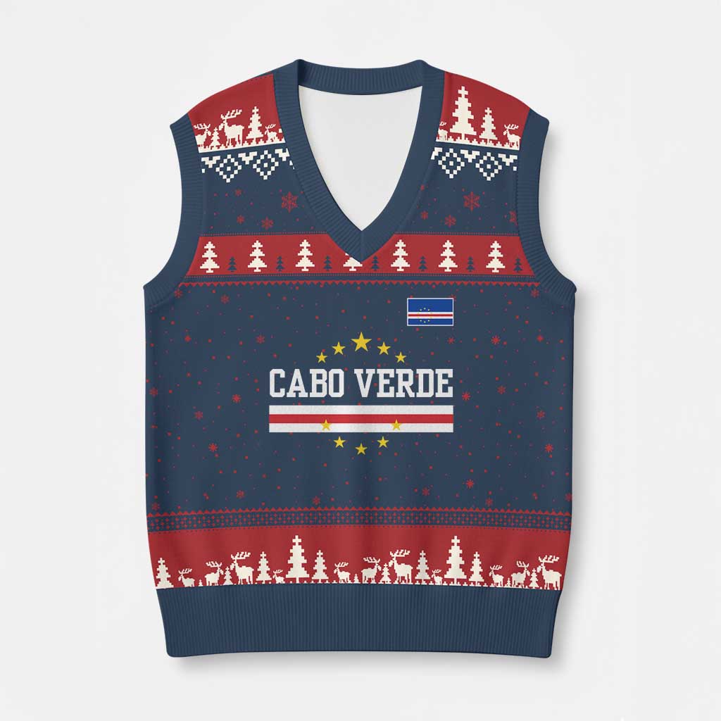 Cabo Verde Athletic Varsity Style V-Neck Knit Sweater Vest Cape Verde Flag Stars National Pride