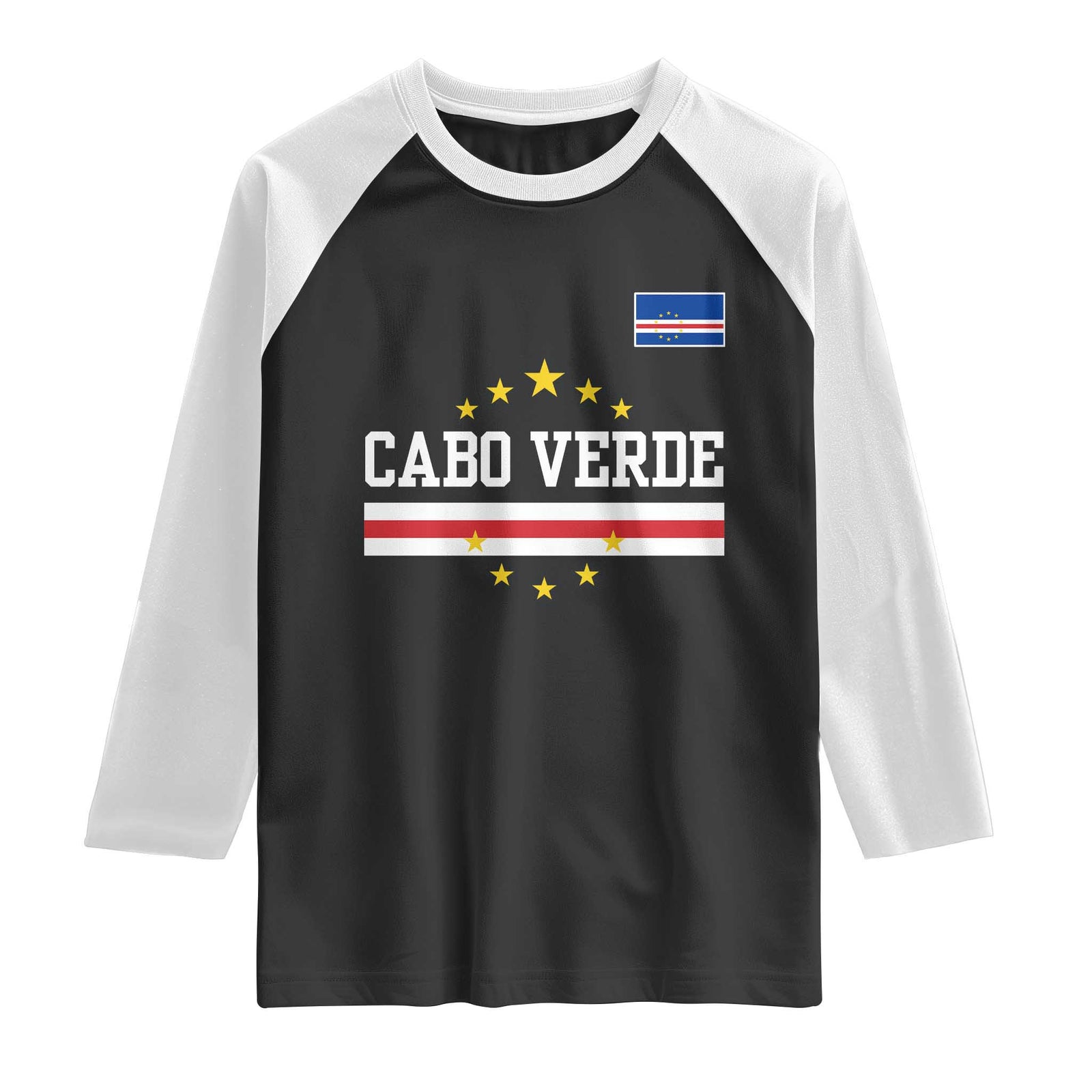 Cabo Verde Athletic Varsity Style Raglan Shirt Cape Verde Flag Stars National Pride TS02 Black White Print Your Wear