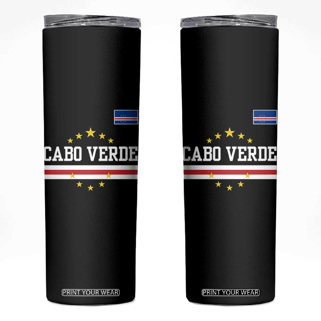 Cabo Verde Athletic Varsity Style Skinny Tumbler Cape Verde Flag Stars National Pride