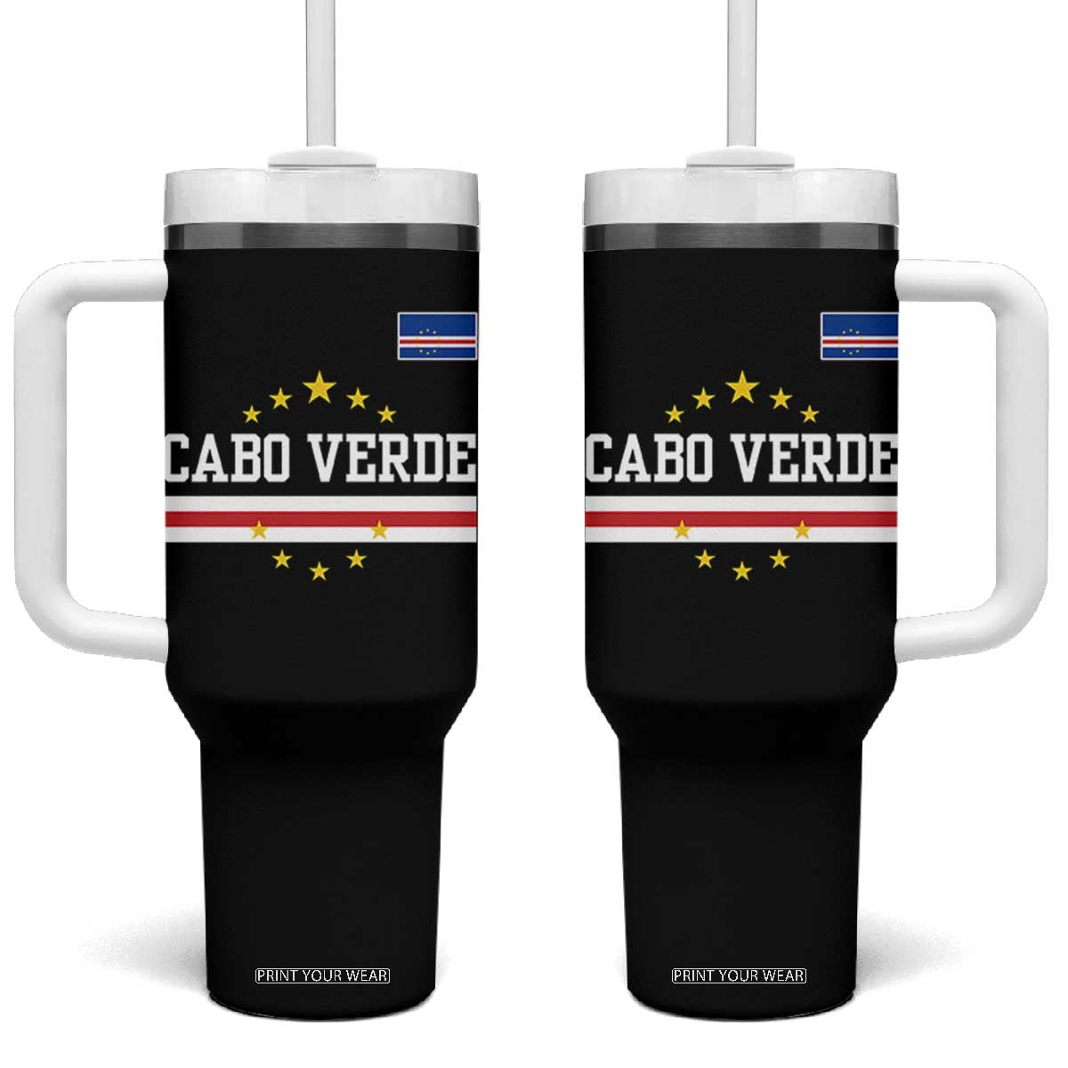 Cabo Verde Athletic Varsity Style Tumbler With Handle Cape Verde Flag Stars National Pride