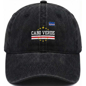 Cabo Verde Athletic Varsity Style Washed Cotton Baseball Cap Cape Verde Flag Stars National Pride