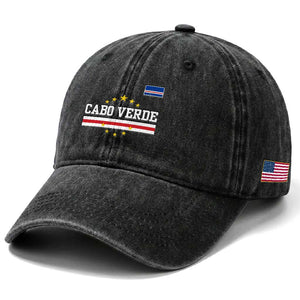 Cabo Verde Athletic Varsity Style Washed Cotton Baseball Cap Cape Verde Flag Stars National Pride