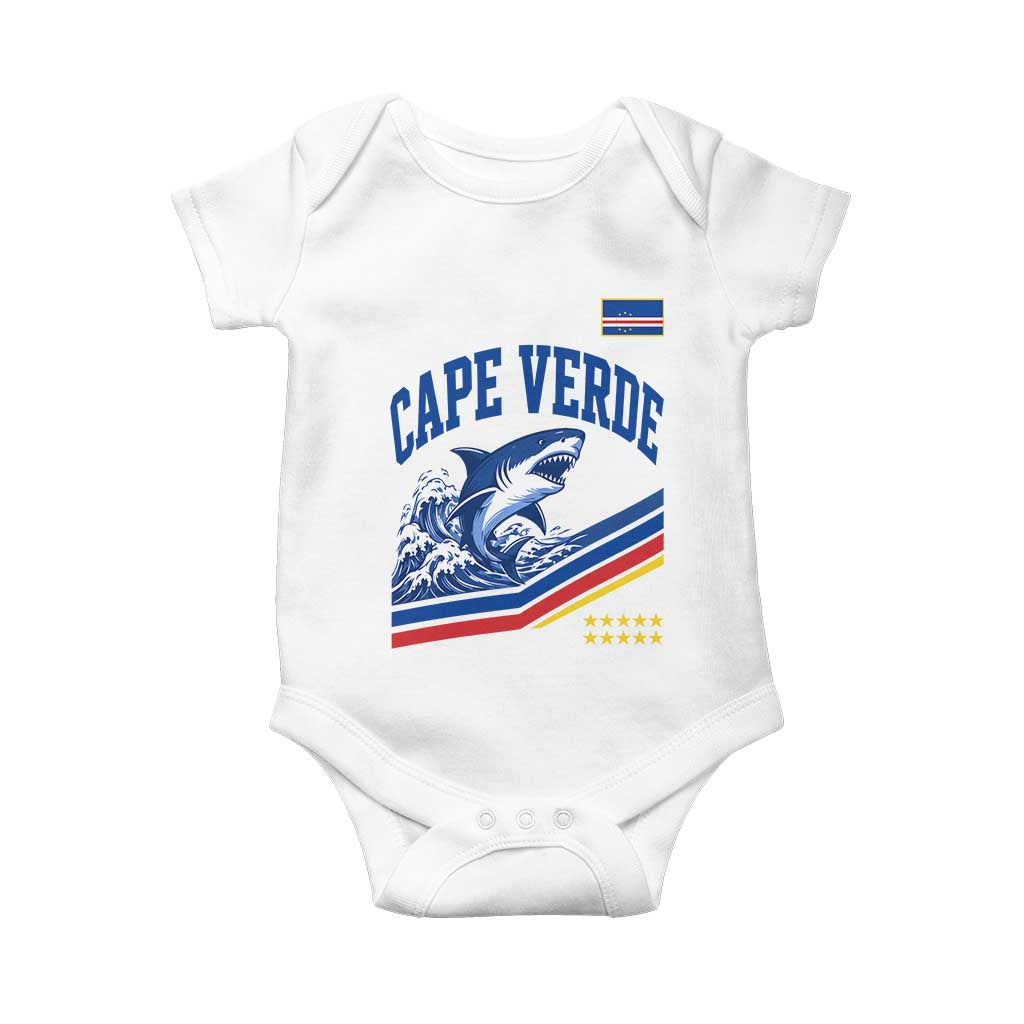 Cape Verde Blue Sharks Ocean Wave Graphic Baby Onesie Cabo Verde Pride Sports Fans TS02 White Print Your Wear