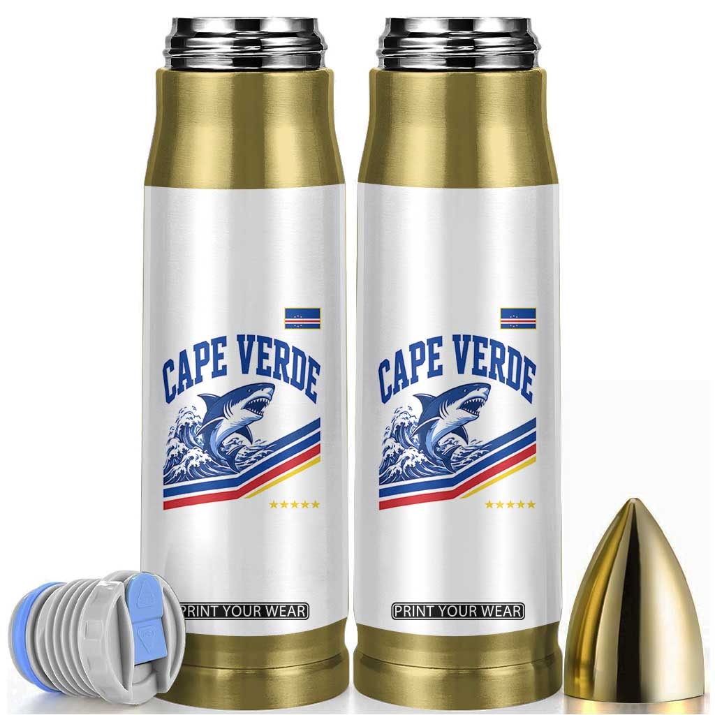 Cape Verde Blue Sharks Ocean Wave Graphic Bullet Tumbler Cabo Verde Pride Sports Fans