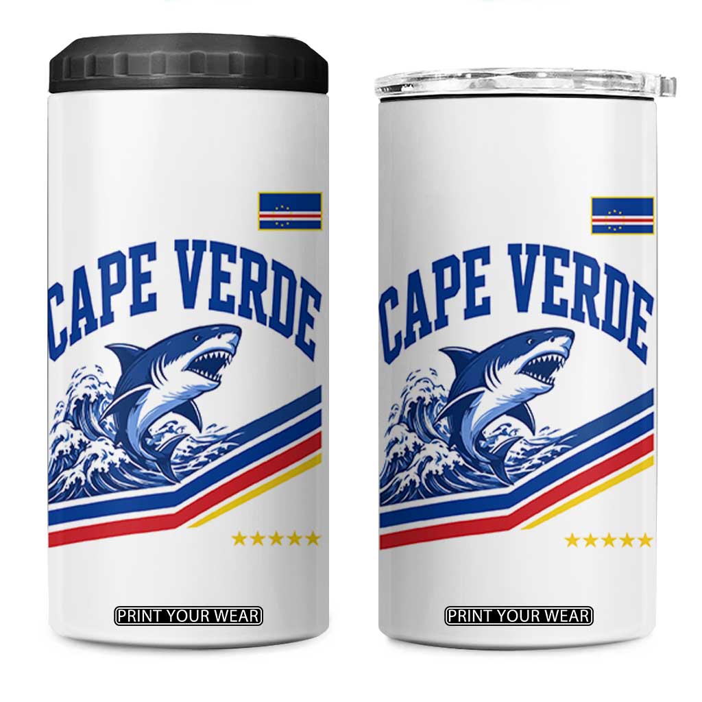 Cape Verde Blue Sharks Ocean Wave Graphic 4 in 1 Can Cooler Tumbler Cabo Verde Pride Sports Fans