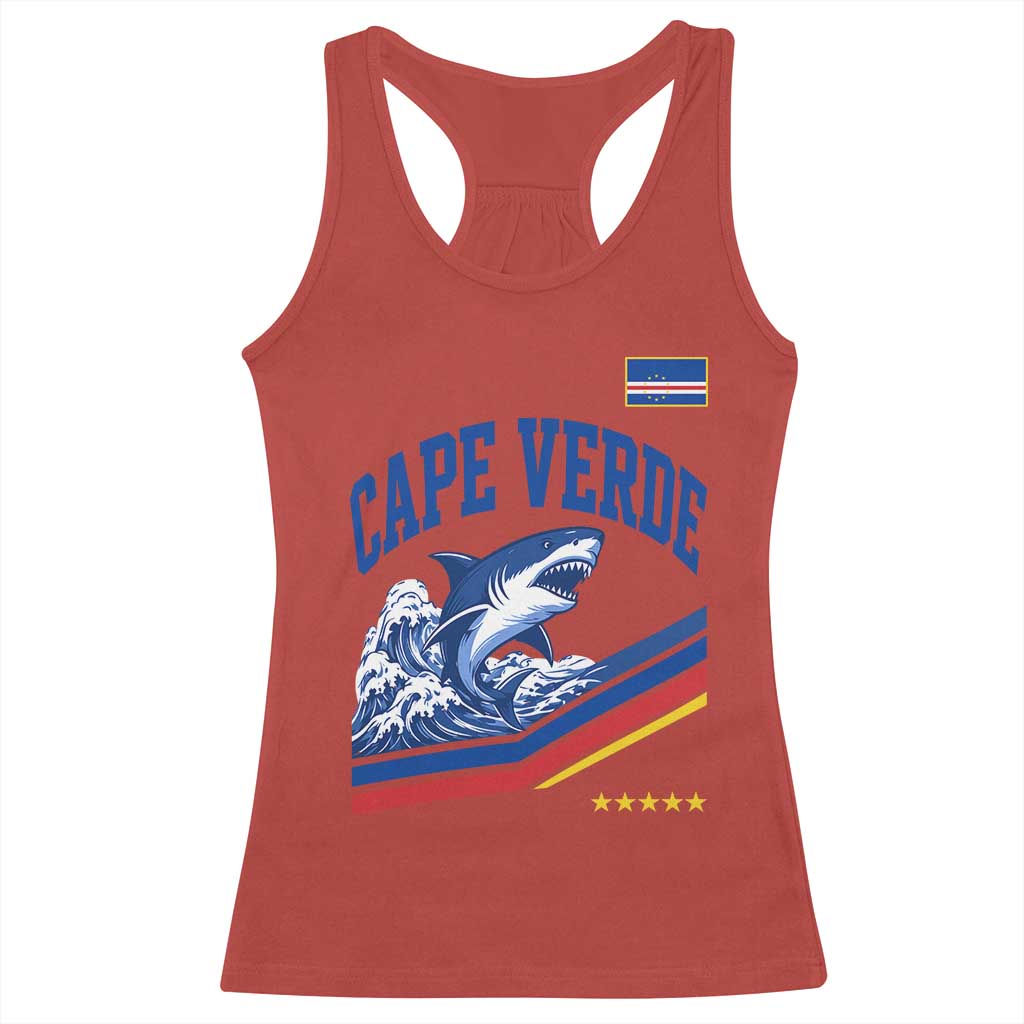 Cape Verde Blue Sharks Ocean Wave Graphic Racerback Tank Top Cabo Verde Pride Sports Fans