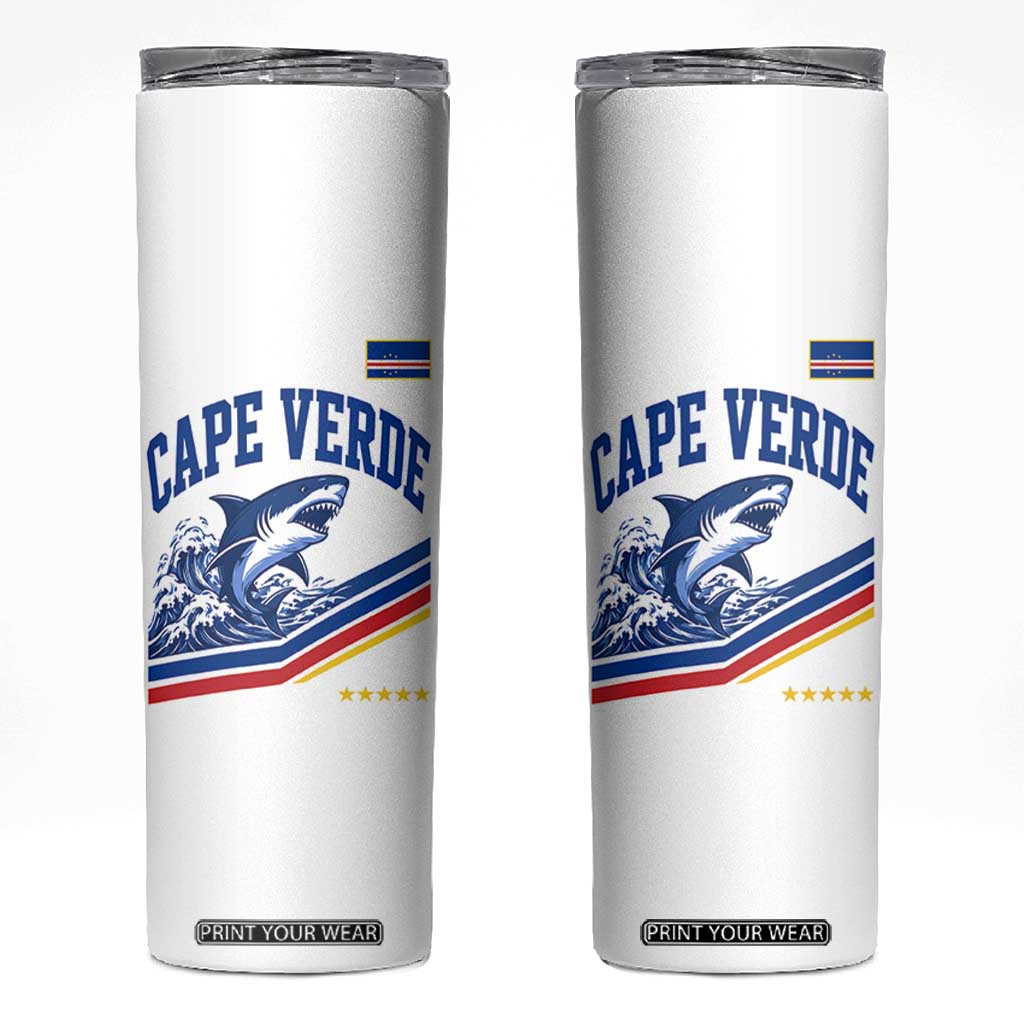Cape Verde Blue Sharks Ocean Wave Graphic Skinny Tumbler Cabo Verde Pride Sports Fans
